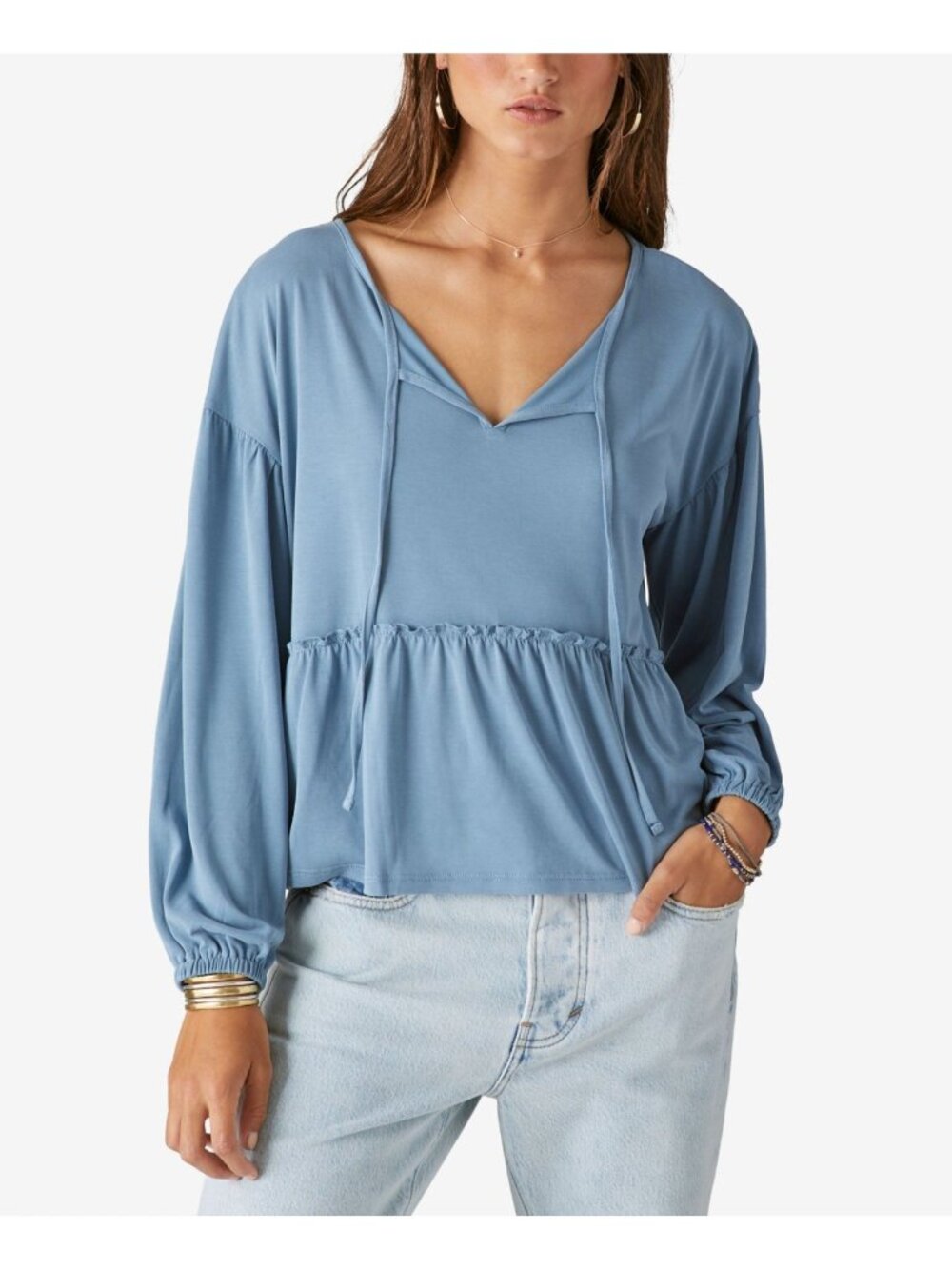 Lucky Brand *Defect* Women's Tie-Neck Sandwash Top Blue Size XL $60